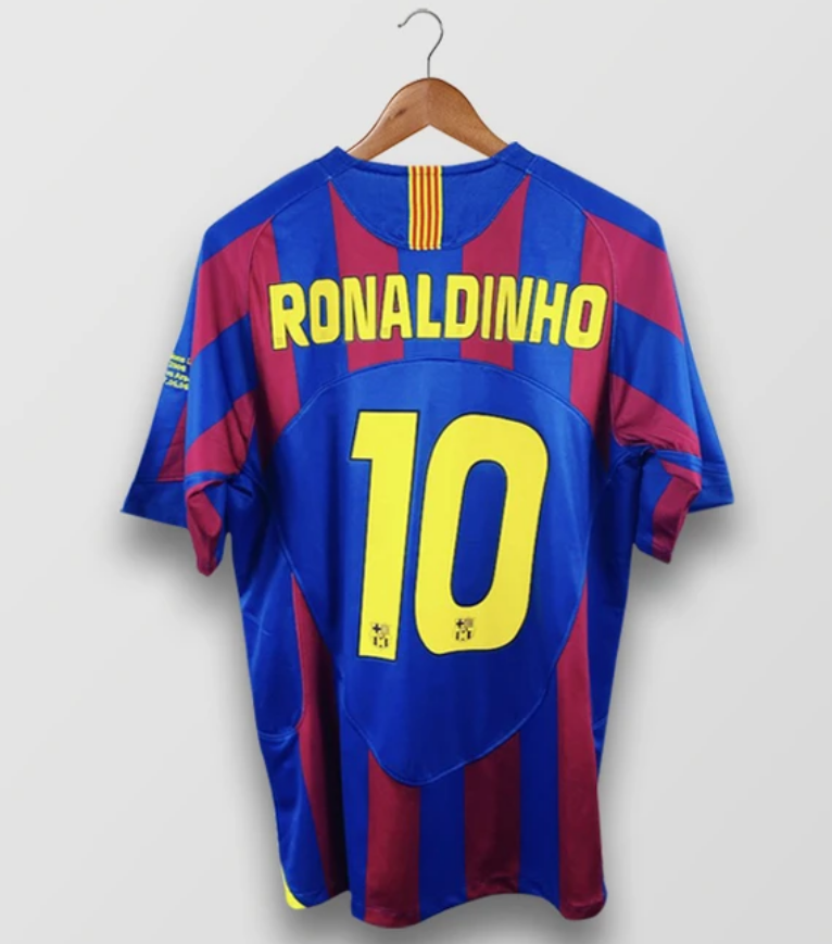 2005-06 Barcelona Retro Home Kit Soccer Jersey RONALDINHO #10